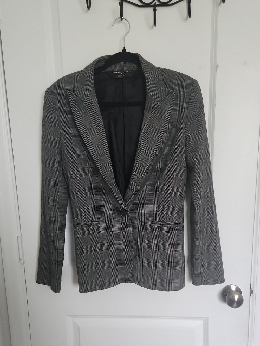 Norma Kamali Black and Gray Plaid Blazer